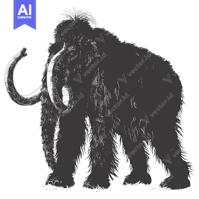 Aset premium populer: A Detailed Illustration of a Woolly Mammoth with a Curved Tusk