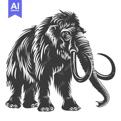 Aset desain premium: Black and White Illustration of a Woolly Mammoth