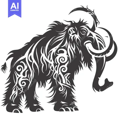 Aset premium populer: Tribal Style Mammoth Silhouette with Intricate Details