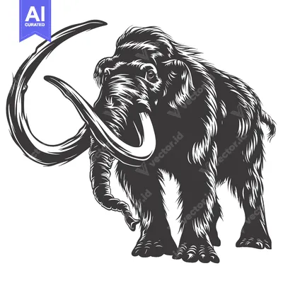 Popular premium asset: A Detailed Illustration of a Woolly Mammoth with its Trunk Up