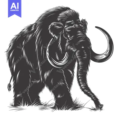 Popular premium asset: A Woolly Mammoth Stands Tall in a Black and White Illustration
