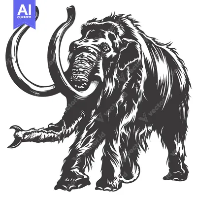Aset premium populer: A detailed black and white illustration of a mammoth