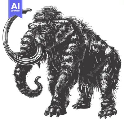 Aset premium populer: Detailed Illustration of a Woolly Mammoth with Long Curved Tusks