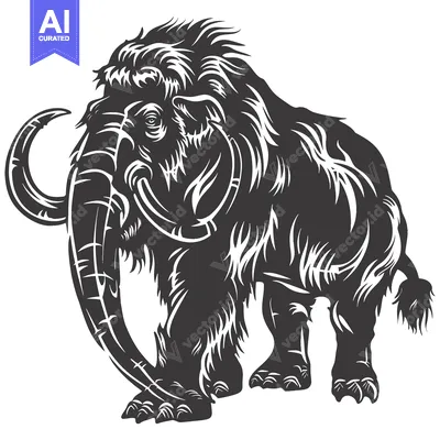 Aset premium populer: A Stylized Black and White Illustration of a Woolly Mammoth