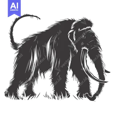 Aset premium populer: A Black and White Illustration of a Woolly Mammoth