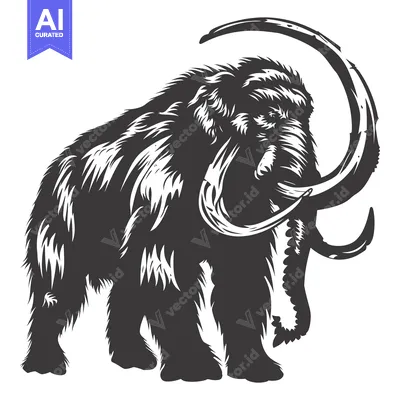 Aset premium populer: A detailed illustration of a woolly mammoth, a prehistoric elephant wi