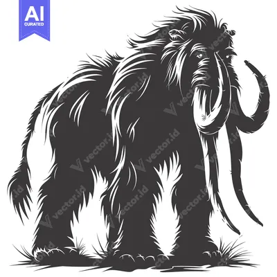 Aset premium populer: Black and White Silhouette of a Woolly Mammoth