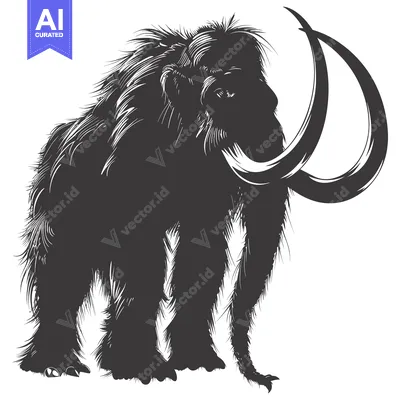 Aset desain premium: Silhouetted Woolly Mammoth with Curved Tusk