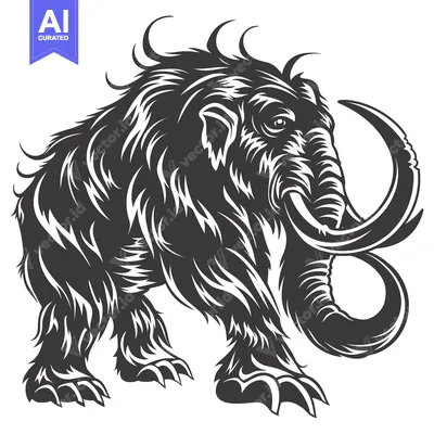 Aset premium populer: Black and White Illustration of a Woolly Mammoth
