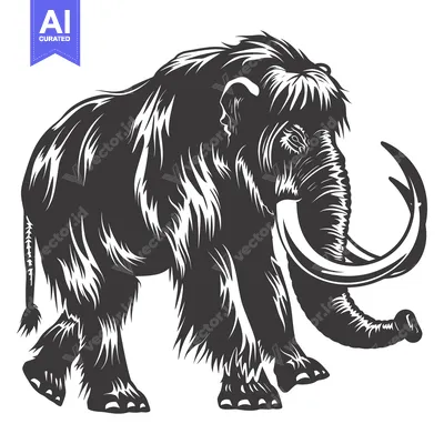 Aset premium populer: A Detailed Black and White Illustration of a Woolly Mammoth