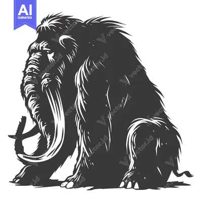 Popular premium asset: A Black and White Illustration of a Sitting Woolly Mammoth