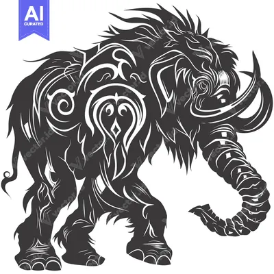 Popular premium asset: Stylized Black and White Illustration of a Woolly Mammoth