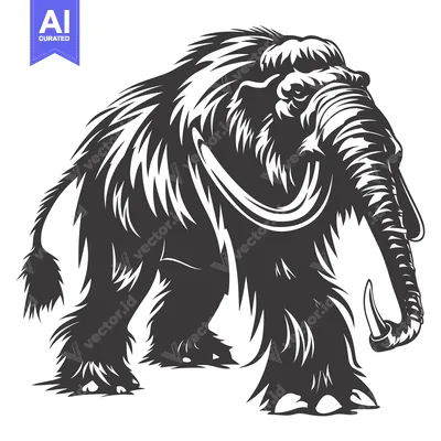 Aset premium populer: A Woolly Mammoth Standing on All Fours with Its Trunk Raised and Tusks