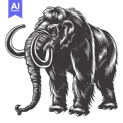A Black and White Illustration of a Woolly Mammoth