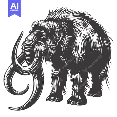 Popular premium asset: A Detailed Illustration of a Woolly Mammoth with Long Curved Tusks