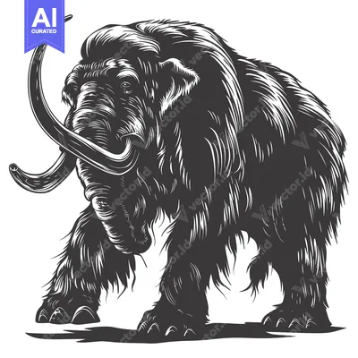 Aset premium populer: A Detailed Illustration of a Woolly Mammoth with Long Curved Tusks