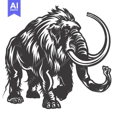 Premium design asset: A Detailed Illustration of a Woolly Mammoth with its Curved Tusk