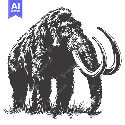 Aset premium populer: Black and White Illustration of a Woolly Mammoth