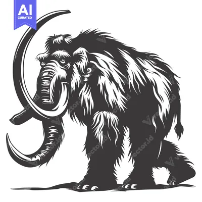 A Black and White Illustration of a Woolly Mammoth