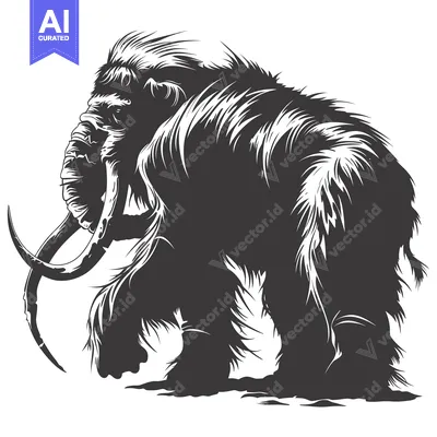 Premium design asset: Black and White Illustration of a Woolly Mammoth