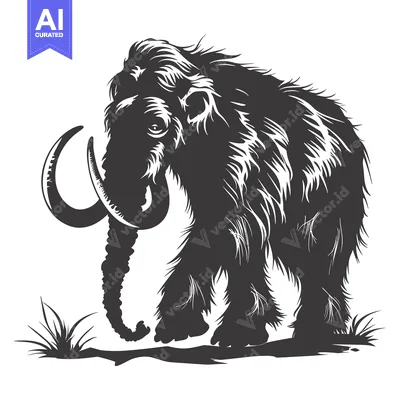Popular premium asset: Silhouette of a Woolly Mammoth with Curved Tusks