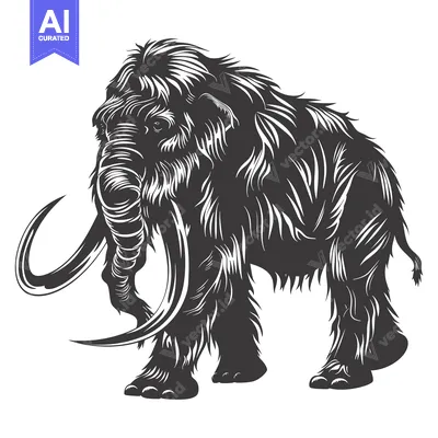 Premium design asset: A Detailed Black and White Illustration of a Woolly Mammoth