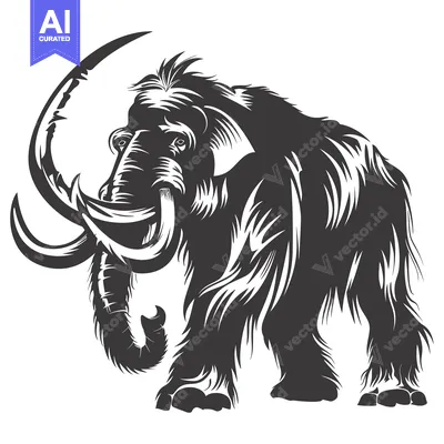 Aset premium populer: A Detailed Illustration of a Woolly Mammoth with Long Curved Tusks