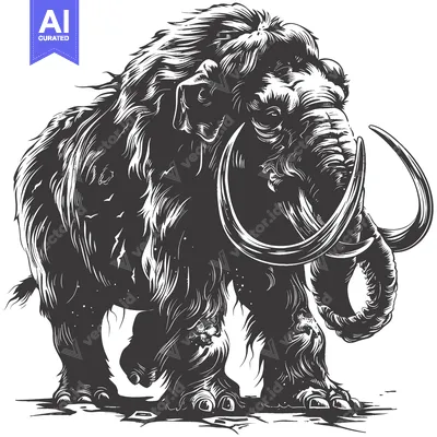Aset desain premium: A Black and White Illustration of a Woolly Mammoth