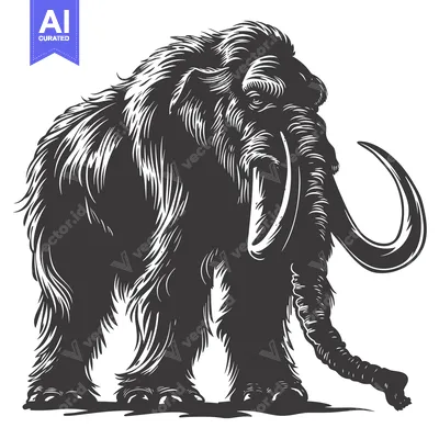 Woolly Mammoth Standing With Its Trunk Raised