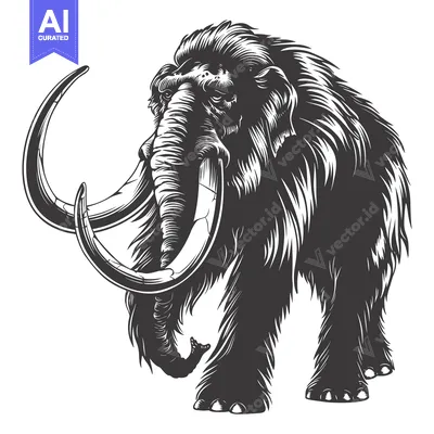 Aset premium populer: A Detailed Illustration of a Woolly Mammoth with Large Tusks