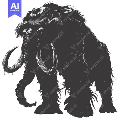 Popular premium asset: A Silhouette of a Woolly Mammoth with Long Tusks