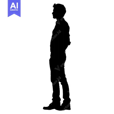 Aset premium populer: Silhouette of a man standing with his hands in his pockets