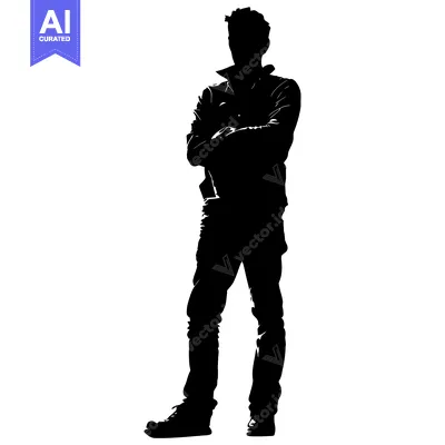 Aset desain premium: Silhouette of a Man Standing with Arms Crossed