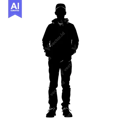 Popular premium asset: Silhouette of a Man Wearing a Hoodie and a Cap