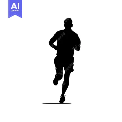 Premium design asset: Silhouette of a man running forward with one leg extended