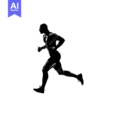 Aset desain premium: Silhouette of a Muscular Man Running in Mid-Stride