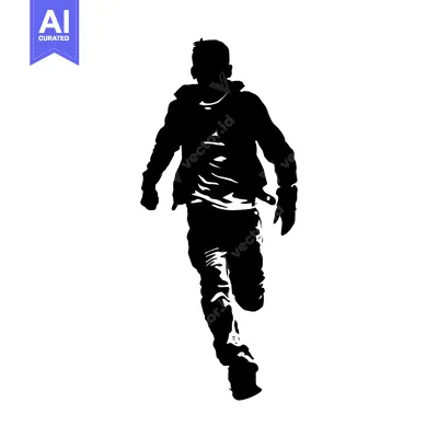 Premium design asset: Silhouette of a Man Running Forward in a Jacket and Jeans