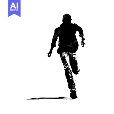 Silhouette of a Man Running Away from the Camera