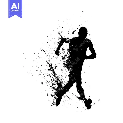 Premium design asset: Silhouette of a Running Athlete with Black Ink Splatter