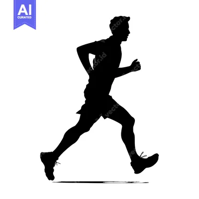 Aset desain premium: Silhouette of a man running with his right leg extended