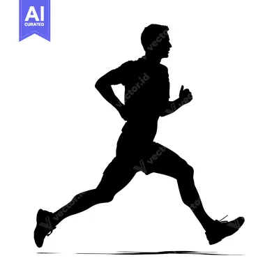 Aset premium populer: Silhouette of a Man Running with One Leg Extended