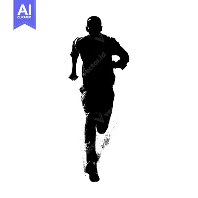 Aset desain premium: Silhouette of a Man Running with Dust Trails