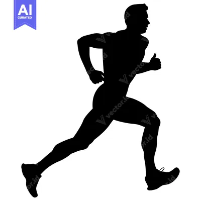 Silhouette of a Man Running with One Foot in the Air
