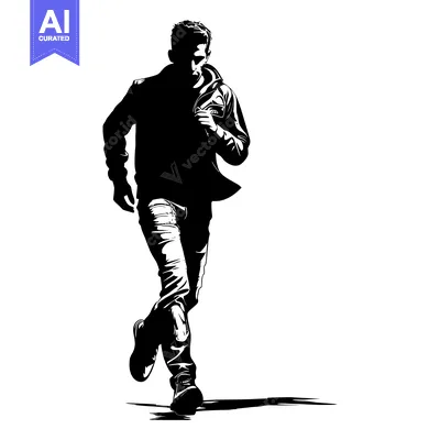 Aset desain premium: Silhouette of a Man Running Forward in a Jacket