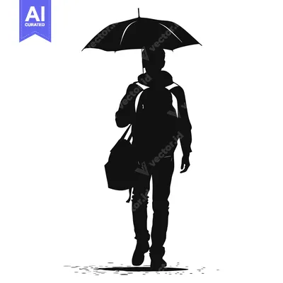 Aset premium populer: Silhouette of a Person Walking with an Umbrella and Backpack