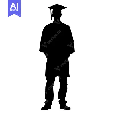 Aset desain premium: Silhouette of a Graduate in Cap and Gown