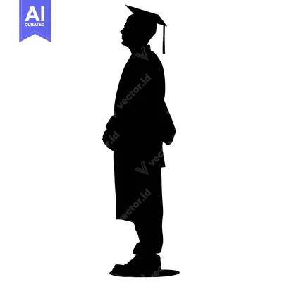 Aset desain premium: Silhouette of a Graduate in Cap and Gown
