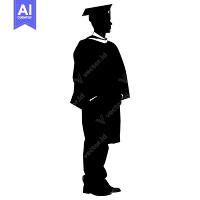 Aset desain premium: Silhouette of a Graduate in Cap and Gown