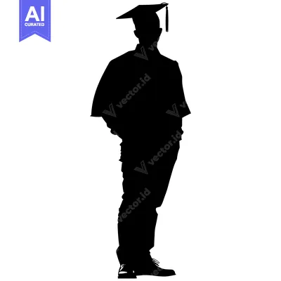 Aset desain premium: Silhouette of a Graduate Wearing a Cap and Gown