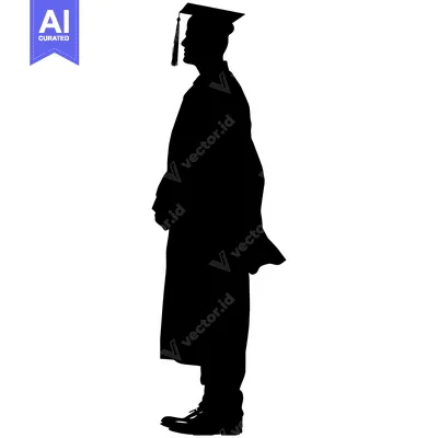 Aset desain premium: Silhouette of a Graduate in Cap and Gown